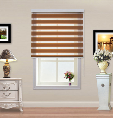 fireproof Room Darkening Zebra Shades , Coffee Day And Night Vertical Blinds